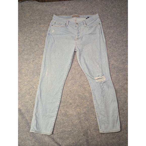 7 For All Mankind Luxe Vintage Josefina Womens 30 Button Fly Light Blue Distress - Picture 1 of 9